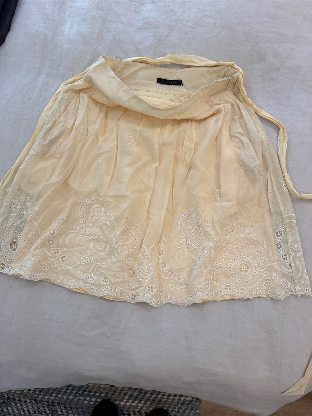 Light Yellow Elie Tahari Embroidered Cotton Skirt